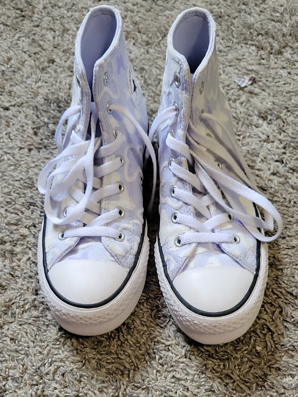 High-Top Platform Converse, Purple Butterfly Pattern, US Size 4 Kids